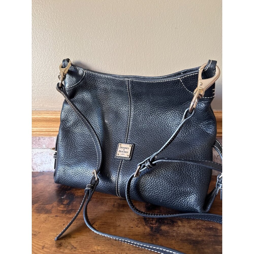 Dooney & Bourke Black Pebble Leather Crossbody Bag With Adjustable Strap